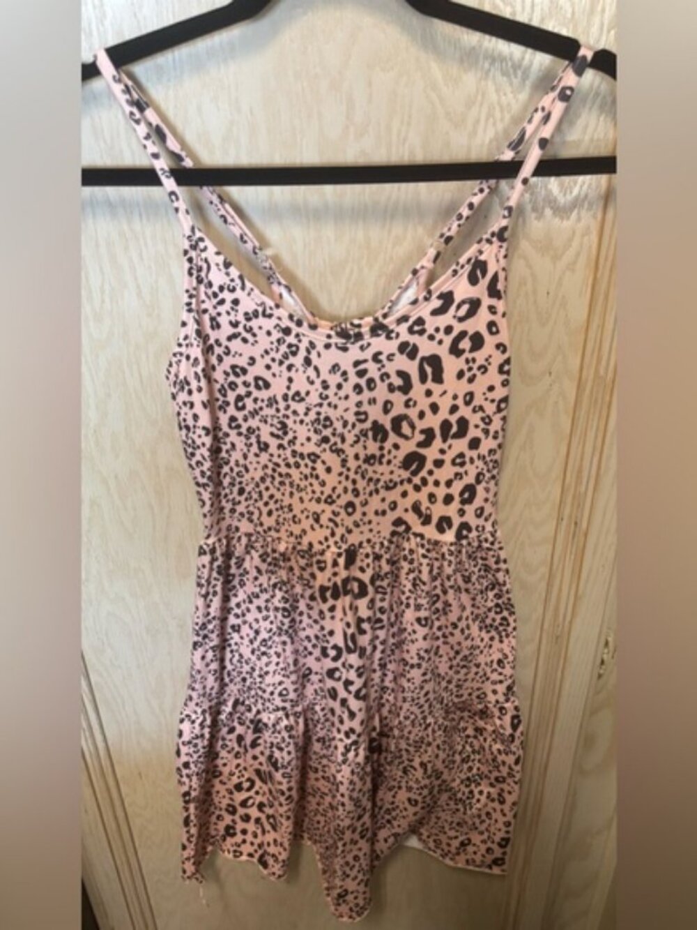 SHEIN Woman’s Dress Light Pink‎ Leopard Sz Small Spaghetti Strap Back Bow Flowy